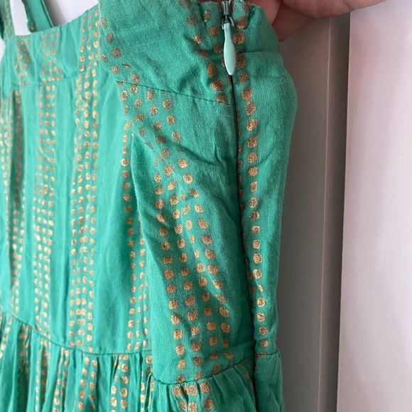 Oliphant Maxi Dress Cotton Green Metallic Polka Dot Smocked Back Small Boho - Picture 5 of 7